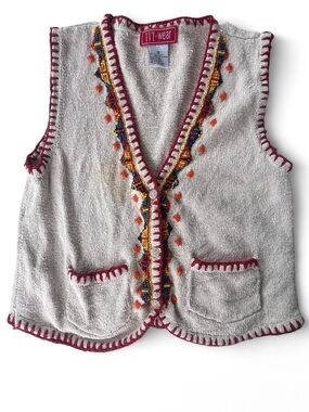 IVY-Wear Vintage Beaded Knit Vest Size S Embellished Boho Hippie Top